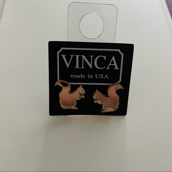 Vinca | Gold Tone Acrylic Squirrel Stud Earrings - Picture 2 of 4